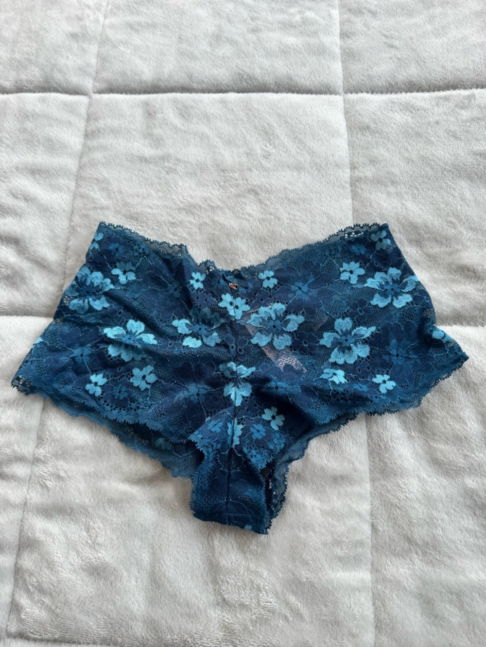 PINK Victoria's Secret Teal Floral Lace Boyshorts